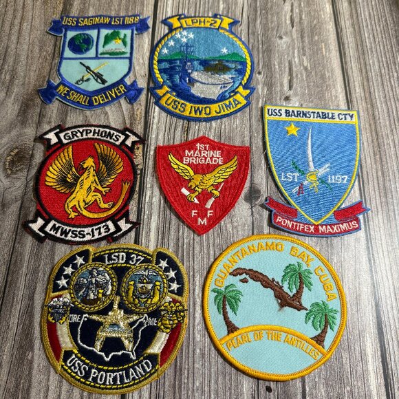 7 US Military Patches Varied: USS Iwo Jima, Portland, Saginaw, Barnstable+ READ - Picture 1 of 8